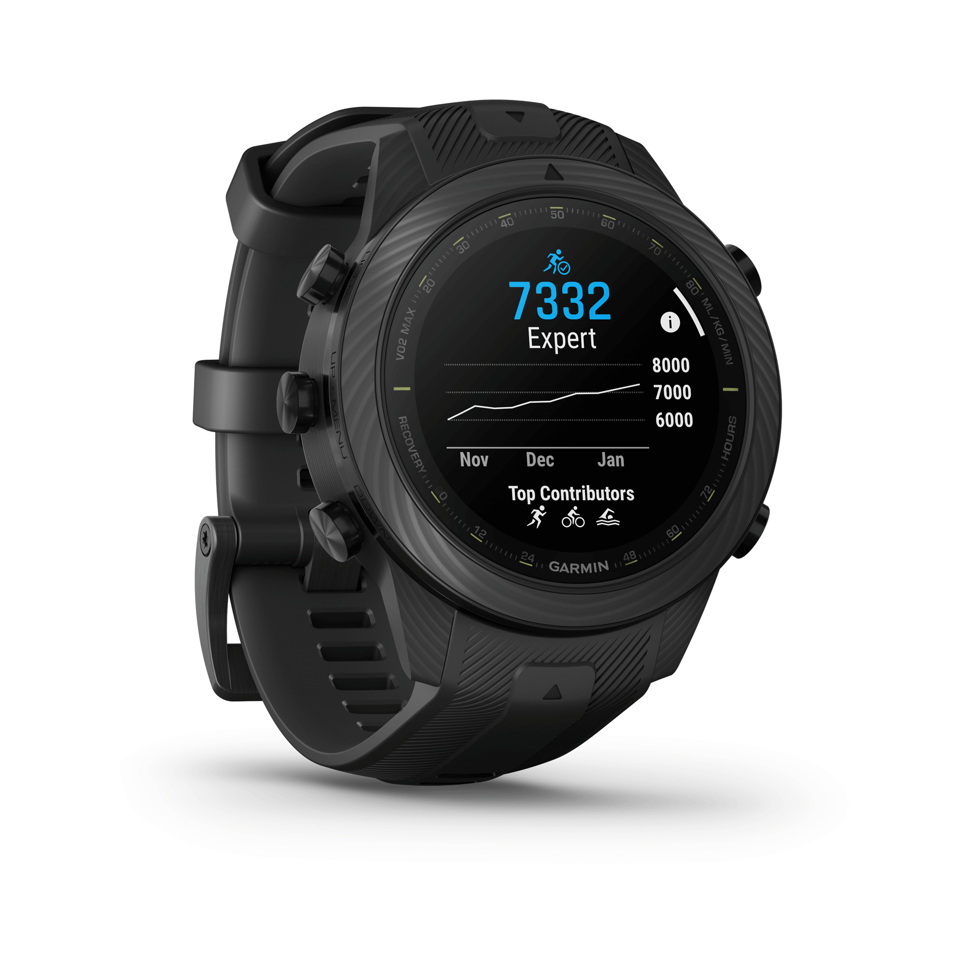 Garmin Marq Gen 2 Athlete Carbon Edition sapphire carbon and titanium watch with black rubber strap 46 mm
