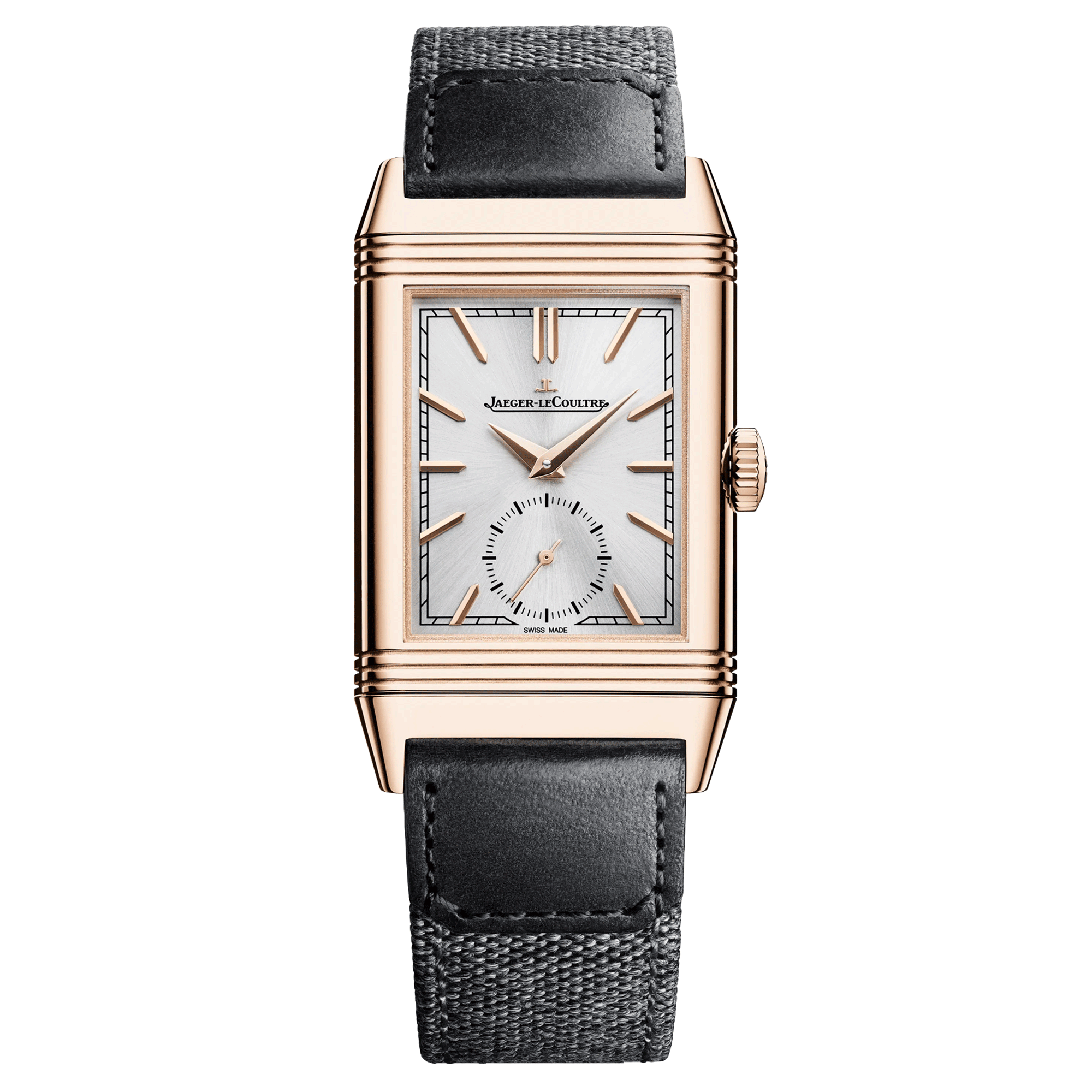 Jaeger-LeCoultre Reverso Tribute Monoface Small Seconds mechanical Rose Gold watch grey dial grey leather strap 27.4 mm