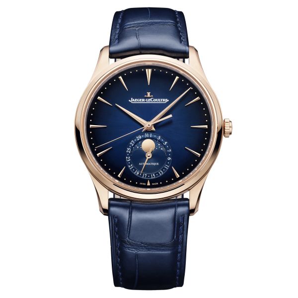 Jaeger-LeCoultre Master Ultra Thin Moon automatic pink gold watch blue dial blue leather strap 39 mm Q1362580