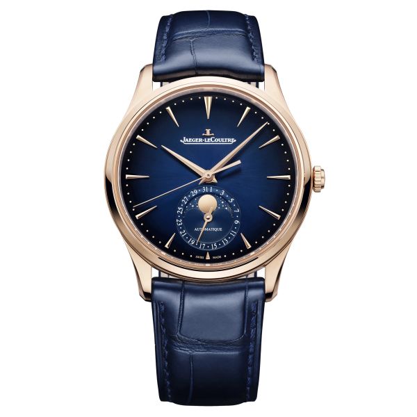 Montre Jaeger-LeCoultre Master Ultra Thin Moon Or Rose automatique cadran bleu bracelet cuir bleu 39 mm Q1362580