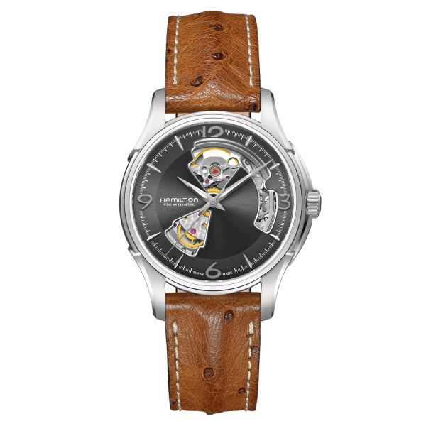Hamilton Jazzmaster Open Heart watch slate grey dial ostrich leather strap 40 mm