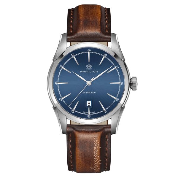 Montre Hamilton American Classic automatique cadran bleu bracelet cuir marron 42 mm H42415541