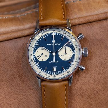 Montre Hamilton American Classic Intra-Matic Auto Chrono cadran bleu bracelet cuir brun 40 mm H38416541