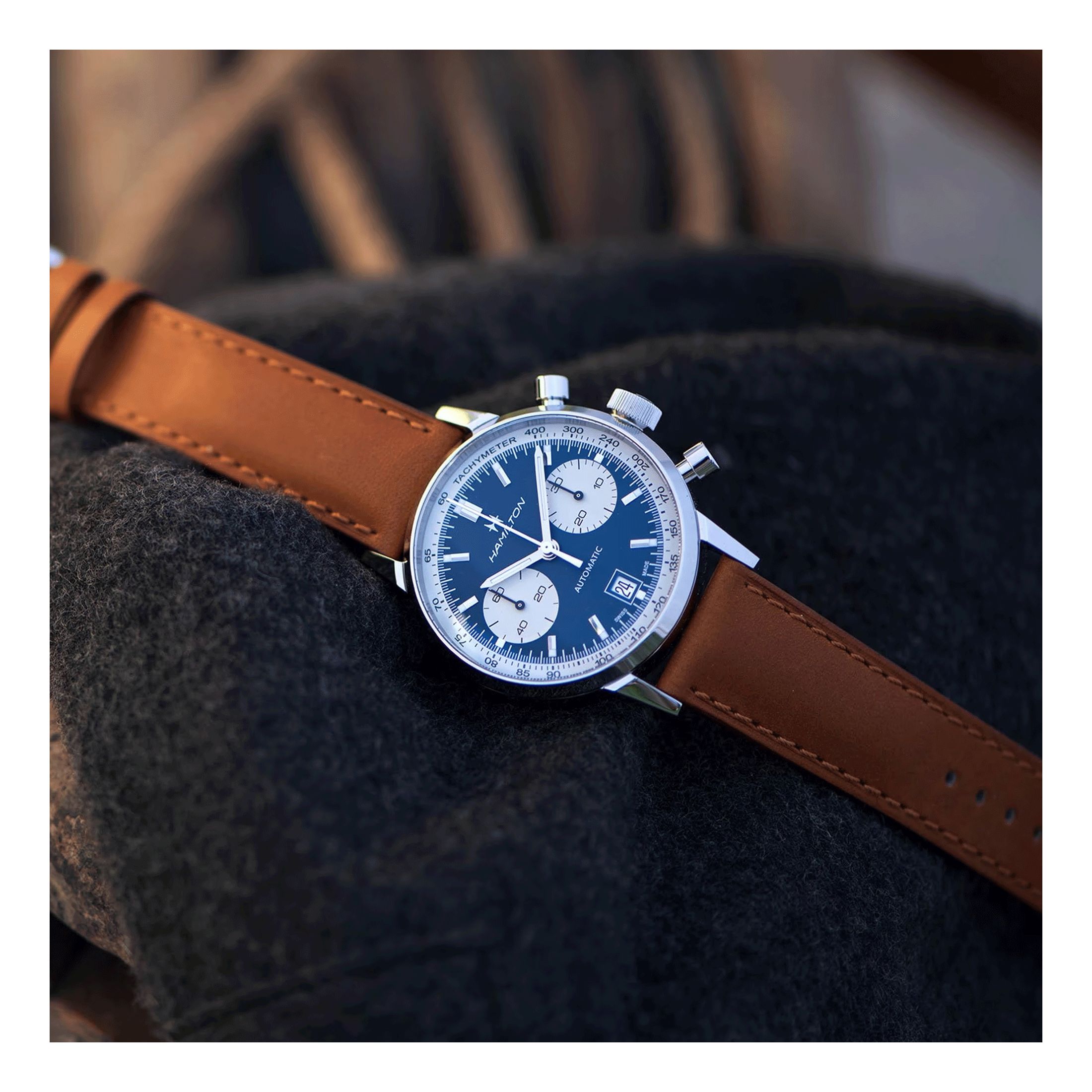 Leather Hamilton Intra Matic Blue Dial Watch Hamilton Intra-Matic