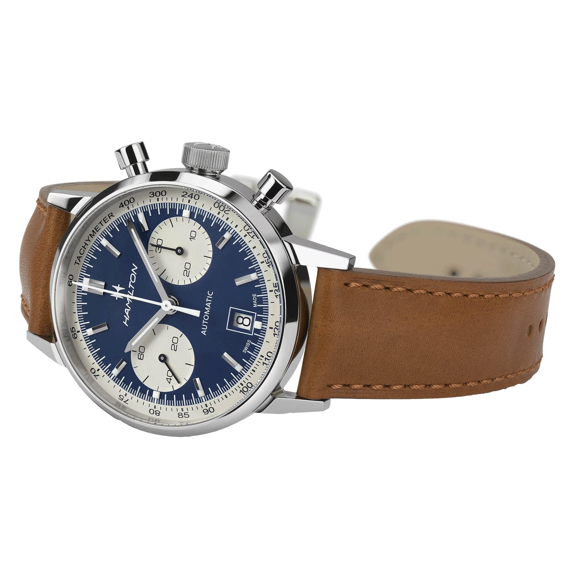 Montre Hamilton American Classic Intra-Matic Auto Chrono cadran bleu bracelet cuir brun 40 mm H38416541