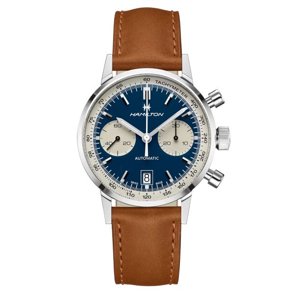 Montre Hamilton American Classic Intra-Matic Auto Chrono cadran bleu bracelet cuir brun 40 mm H38416541