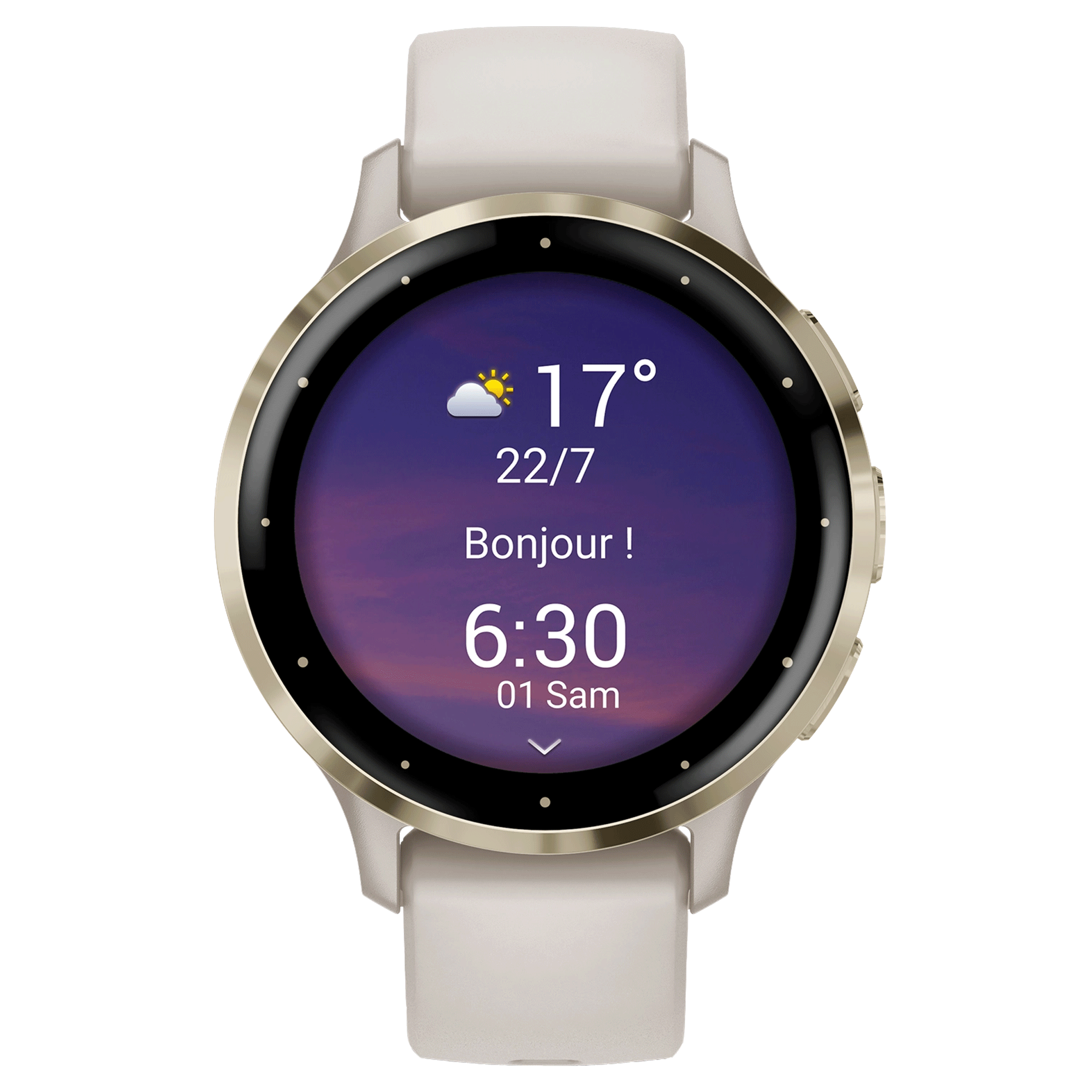 Montre connectée Garmin Venu 3S Soft Gold bracelet silicone ivoire 41 mm