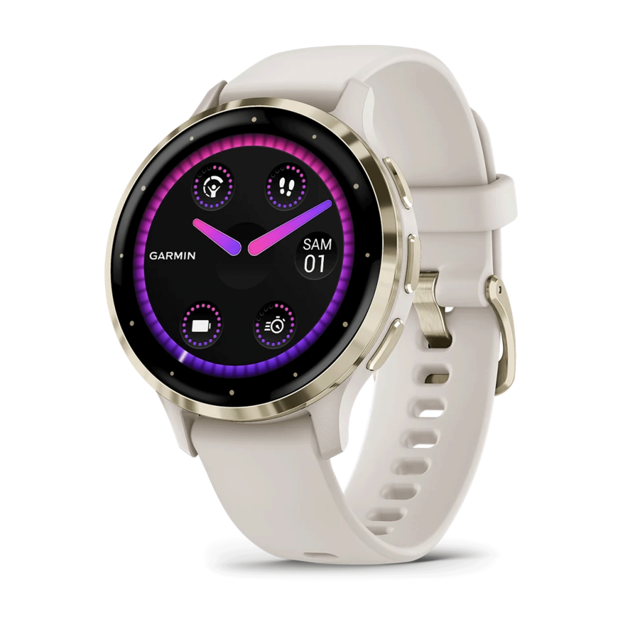 Montre connectée Garmin Venu 3S Soft Gold bracelet silicone ivoire 41 mm
