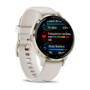 Montre connectée Garmin Venu 3S Soft Gold bracelet silicone ivoire 41 mm