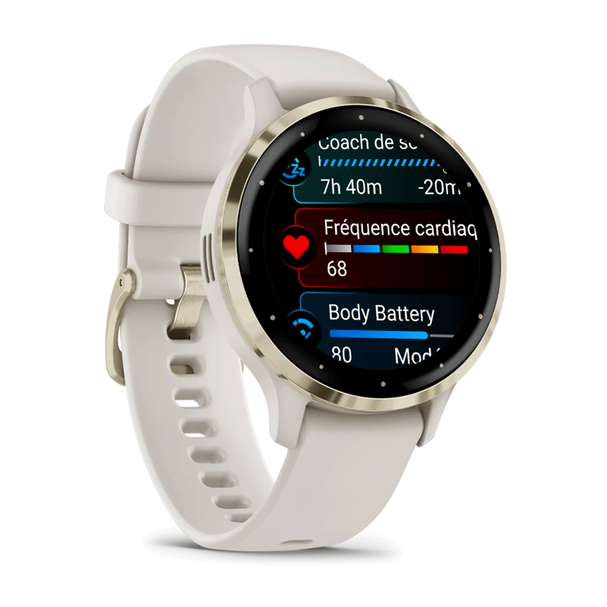 Montre connectée Garmin Venu 3S Soft Gold bracelet silicone ivoire 41 mm