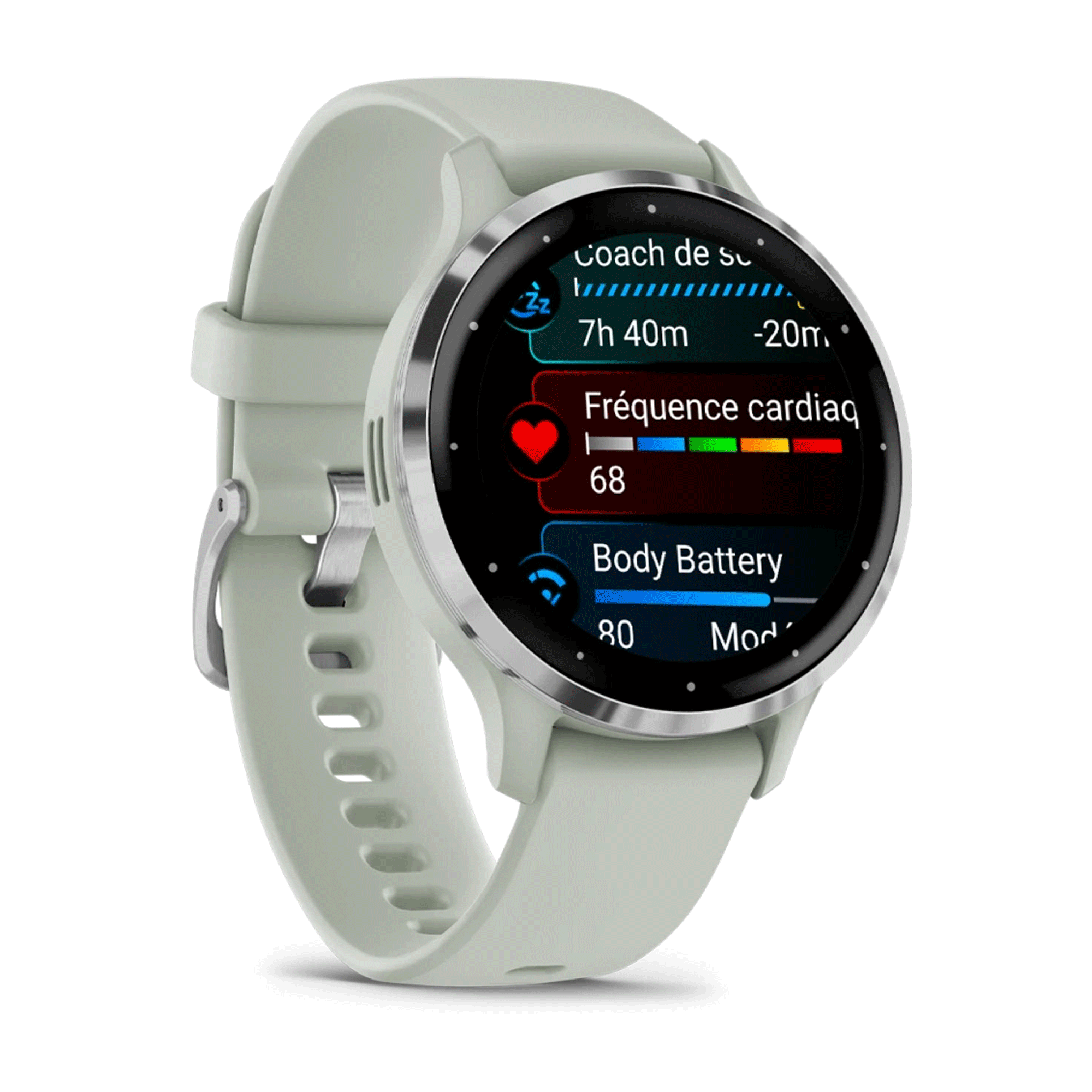 Garmin Venu 3S Silver sage green silicone strap 41 mm