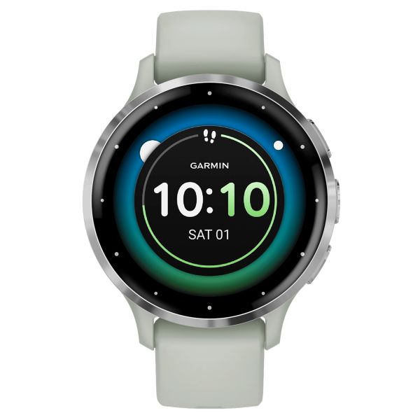 Montre connectée Garmin Venu 3S Silver bracelet silicone vert sauge 41 mm 010-02785-01