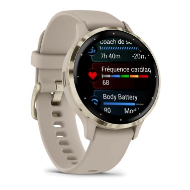 Montre connectée Garmin Venu 3S Soft Gold bracelet silicone lin 41 mm 010-02785-02