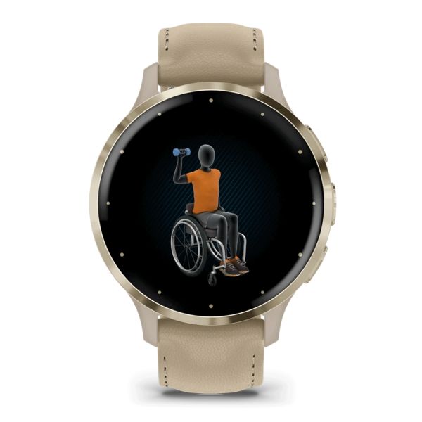 Montre connectée Garmin Venu 3S Soft Gold bracelet cuir lin 41 mm 010-02785-55