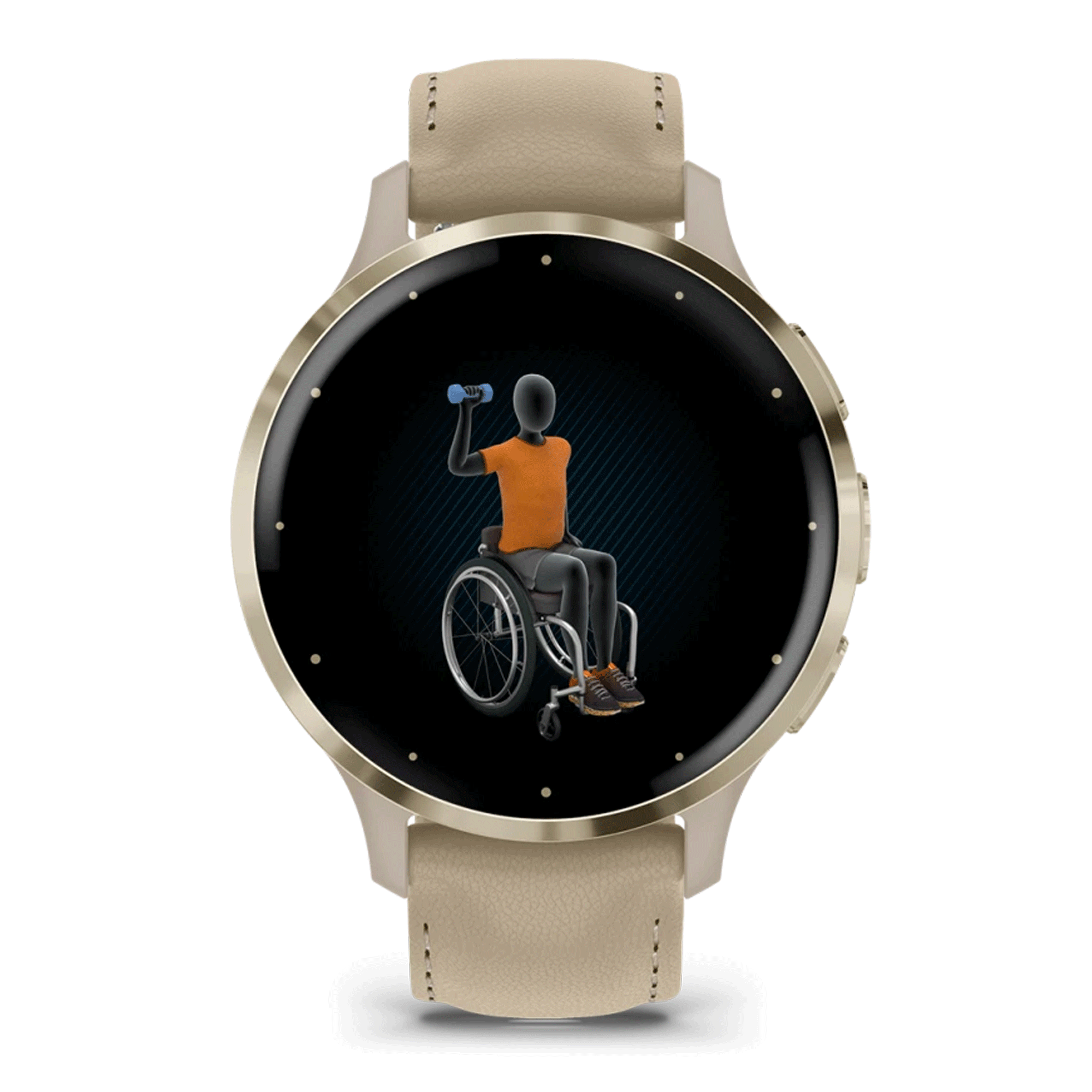 Montre connectée Garmin Venu 3S Soft Gold bracelet cuir lin 41 mm 010-02785-55