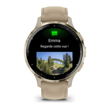 Montre connectée Garmin Venu 3S Soft Gold bracelet cuir lin 41 mm 010-02785-55