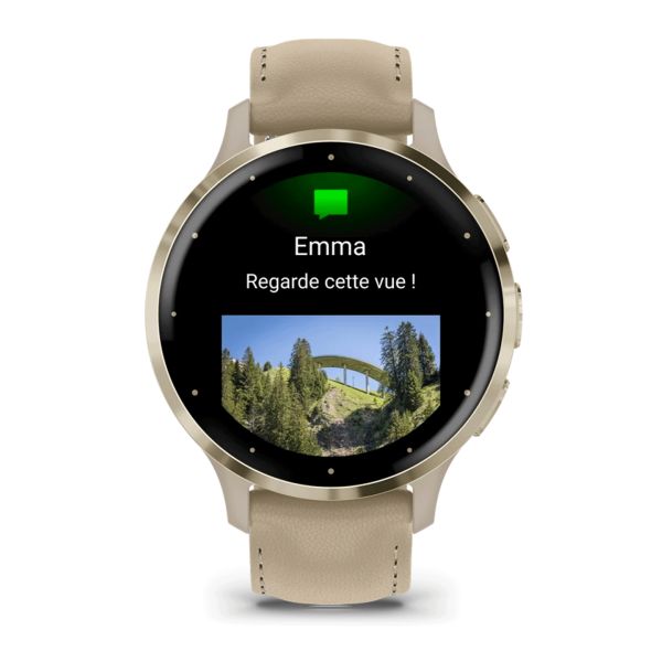 Montre connectée Garmin Venu 3S Soft Gold bracelet cuir lin 41 mm 010-02785-55