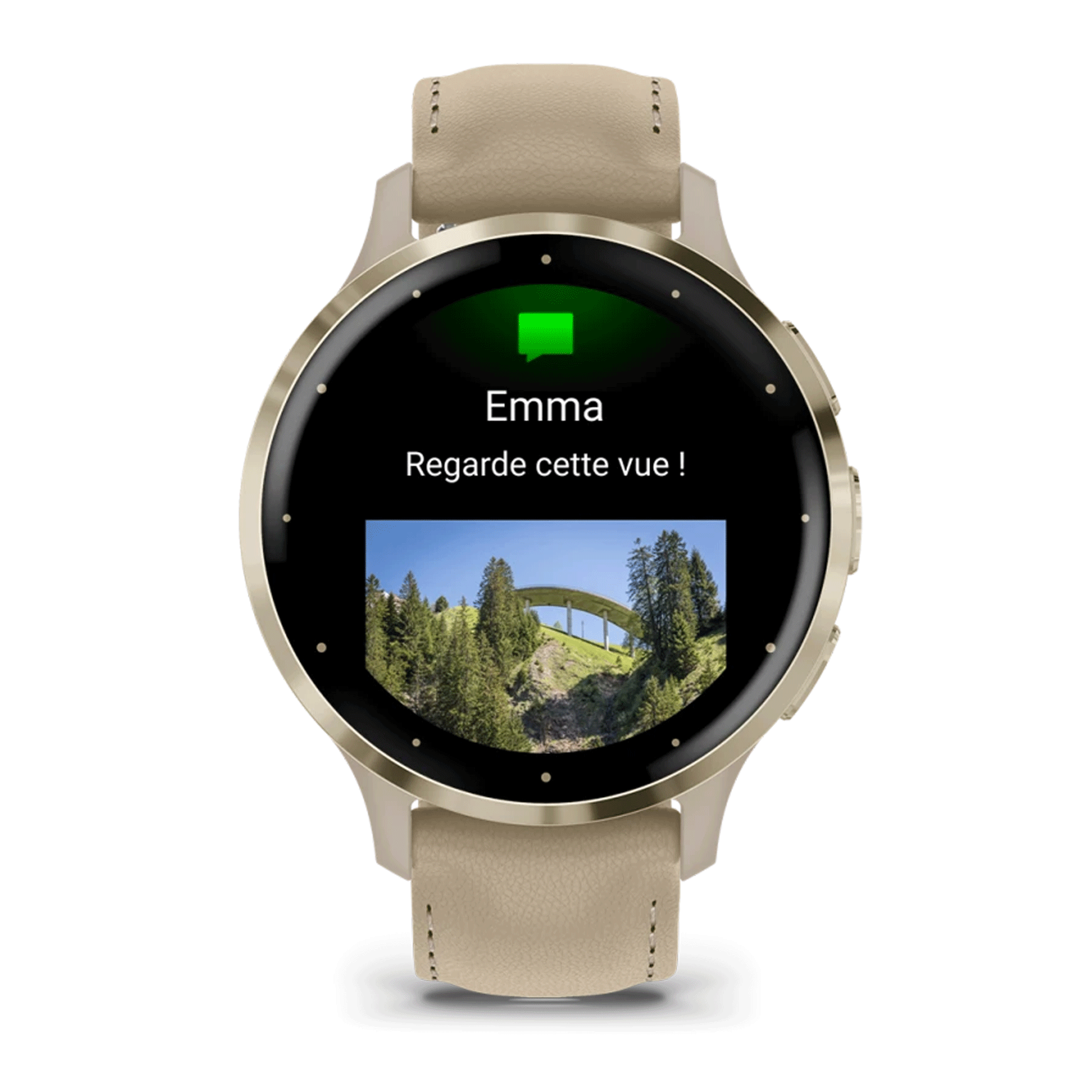 Montre connectée Garmin Venu 3S Soft Gold bracelet cuir lin 41 mm 010-02785-55