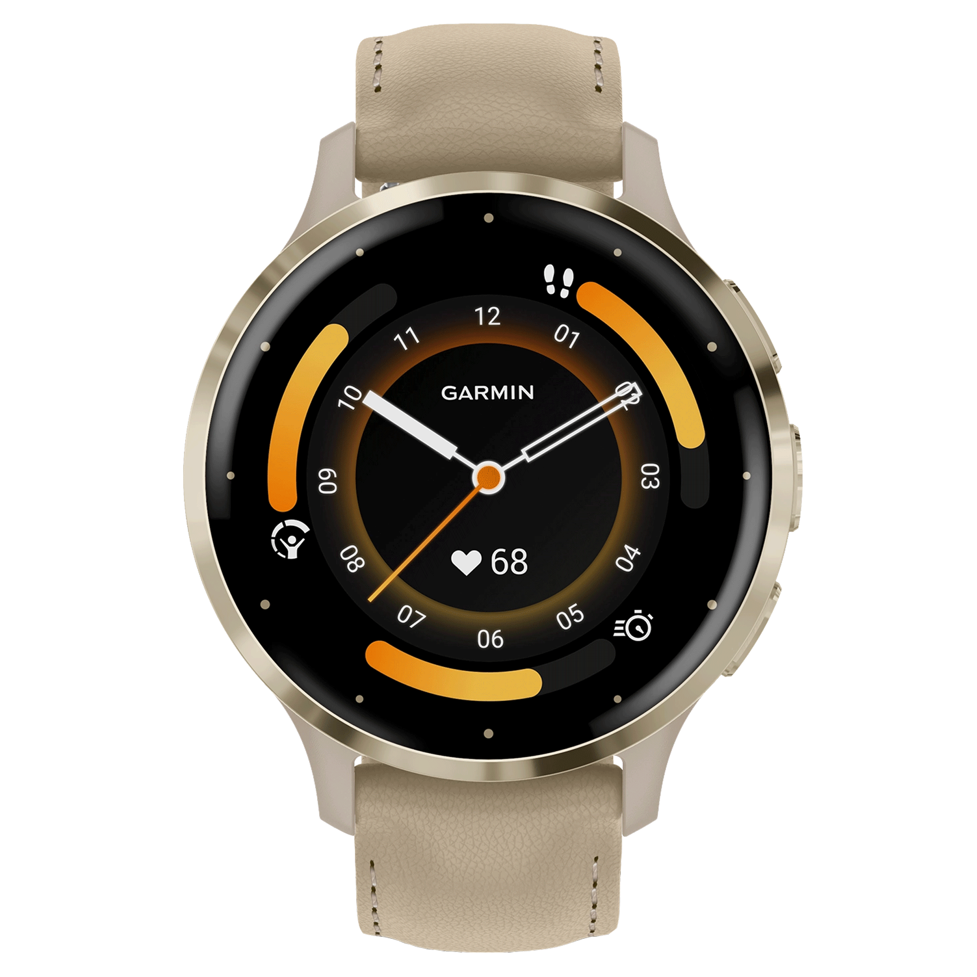 Montre connectée Garmin Venu 3S Soft Gold bracelet cuir lin 41 mm 010-02785-55