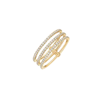 Bague Messika Gatsby 3 rangs en or jaune et diamants - Soldat