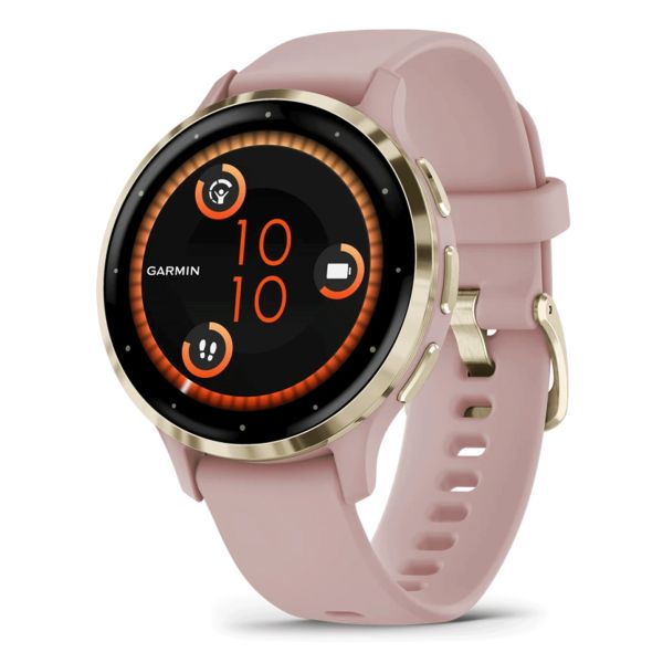 Montre connectée Garmin Venu 3S Soft Gold bracelet silicone rose 41 mm 010-02785-03