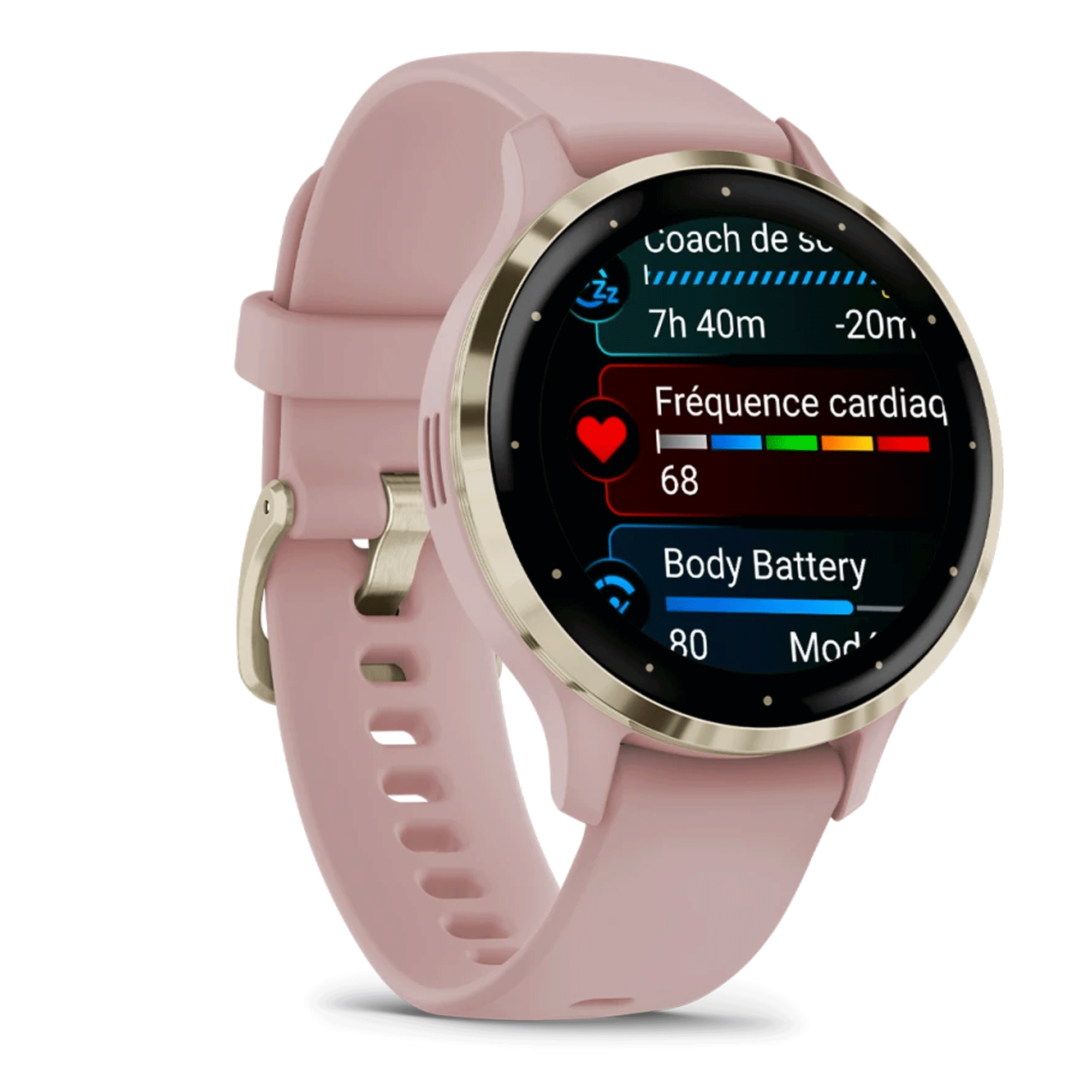 Montre connectée Garmin Venu 3S Soft Gold bracelet silicone rose 41 mm 010-02785-03