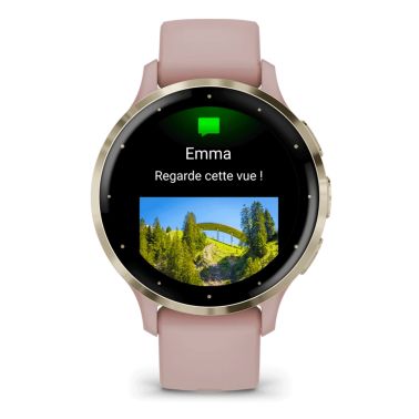 Montre connectée Garmin Venu 3S Soft Gold bracelet silicone rose 41 mm 010-02785-03
