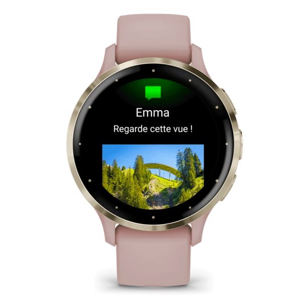 Montre connectée Garmin Venu 3S Soft Gold bracelet silicone rose 41 mm 010-02785-03