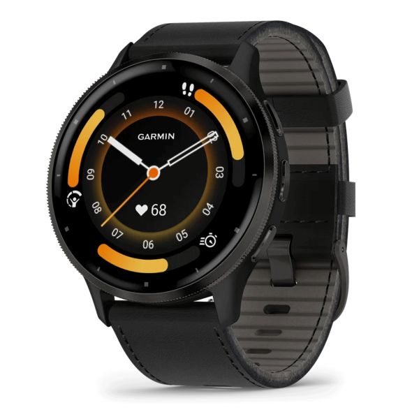 Montre Garmin Venu 3 Gray bracelet cuir noir 010-02784-52 - Lepage