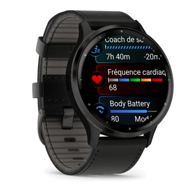 Montre connectée Garmin Venu 3 Gray bracelet cuir noir 45 mm 010-02784-52