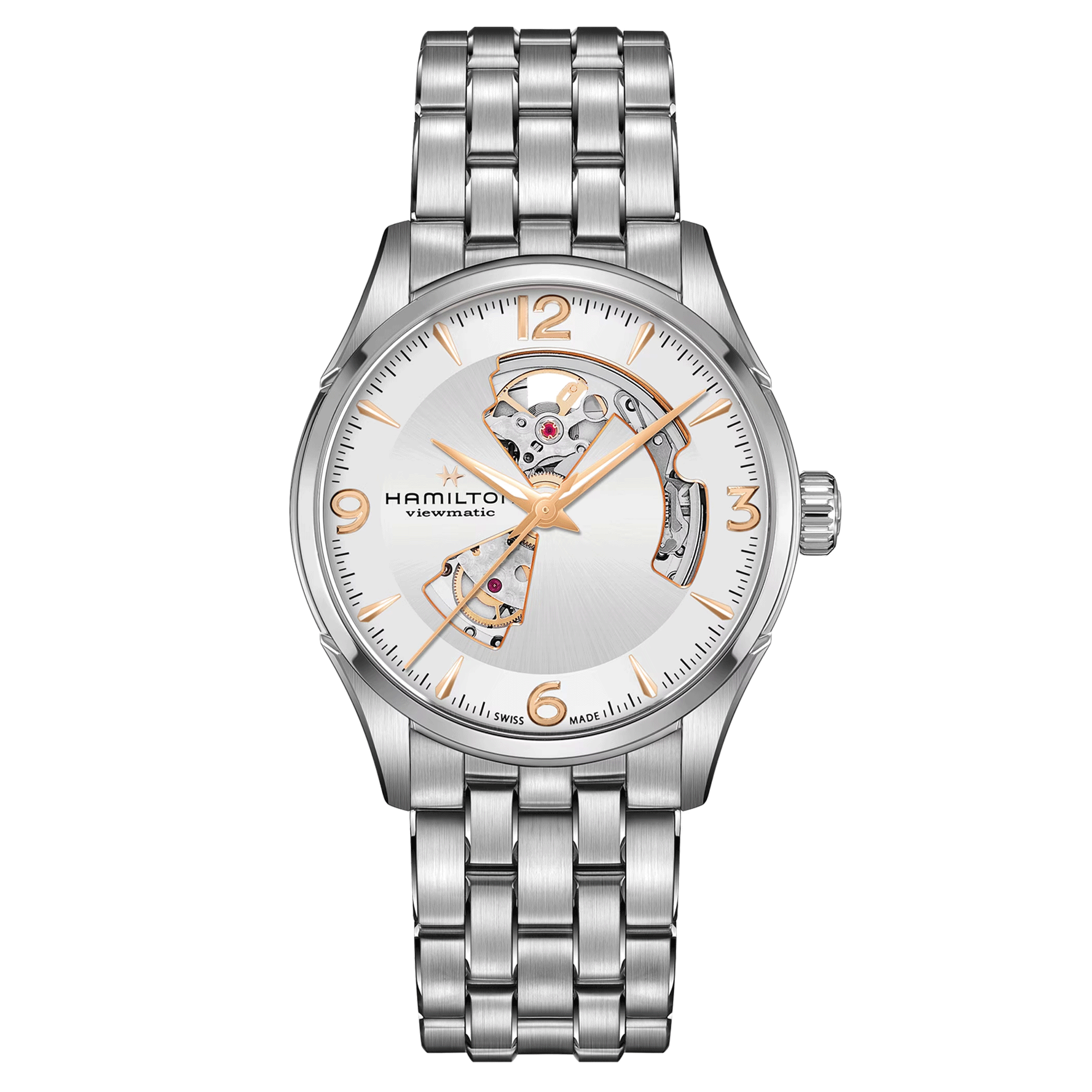 Montre Hamilton Jazzmaster Open Heart automatique cadran argenté bracelet acier 42 mm H32705151