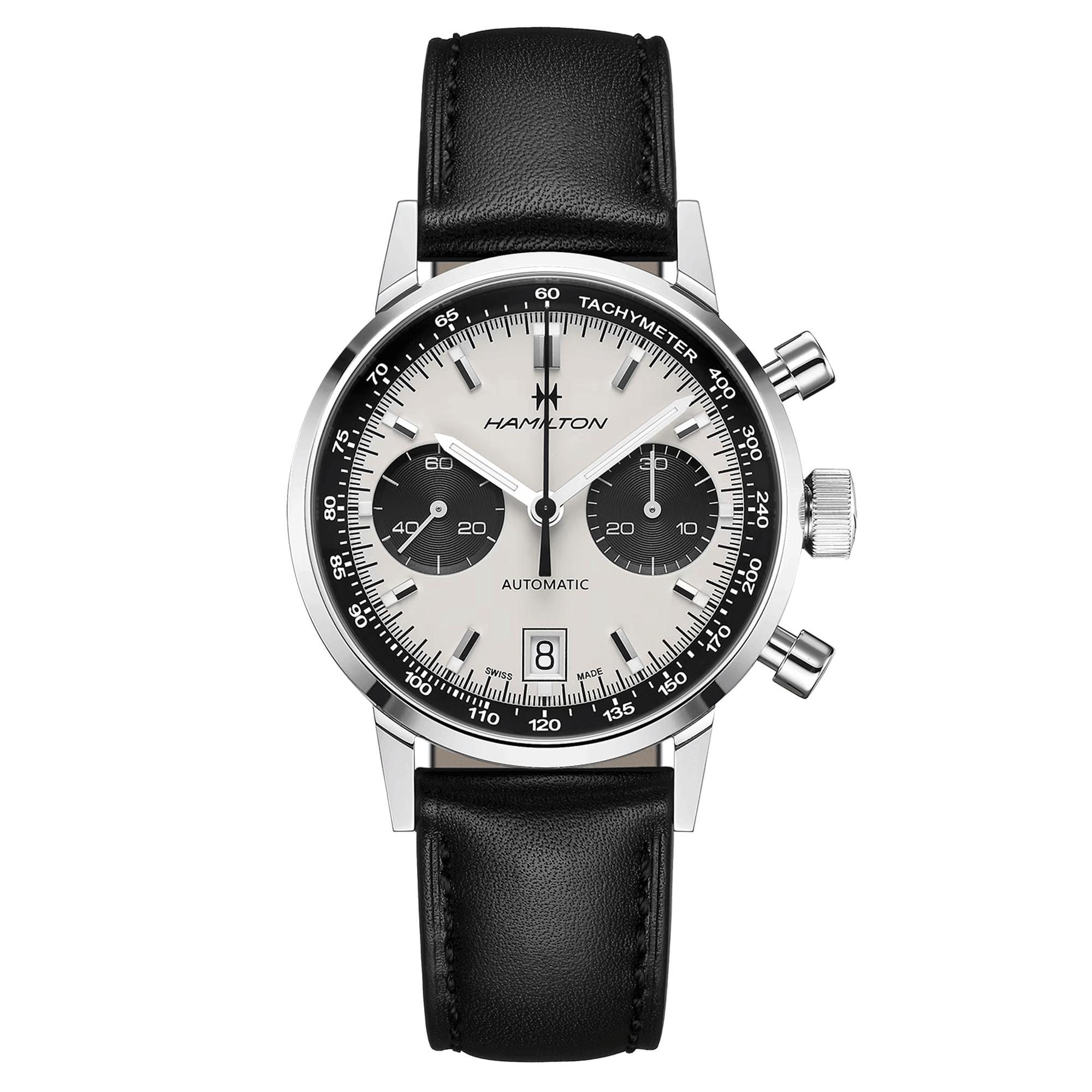 Montre Hamilton American Classic Intra-Matic cadran blanc bracelet cuir noir 40 mm H38416711
