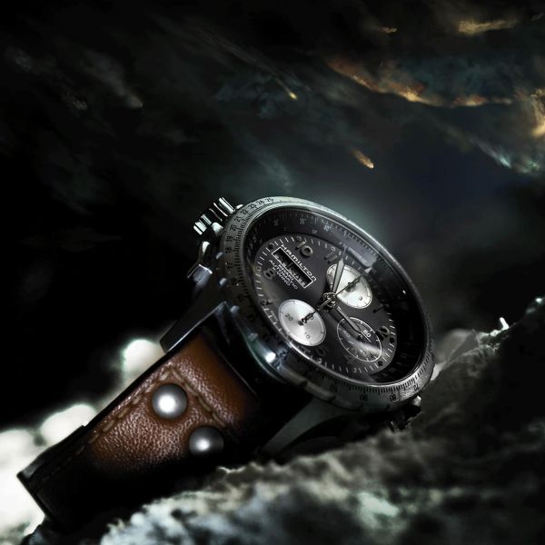 Hamilton Khaki Aviation X-Wind automatic watch black dial brown leather strap 44 mm