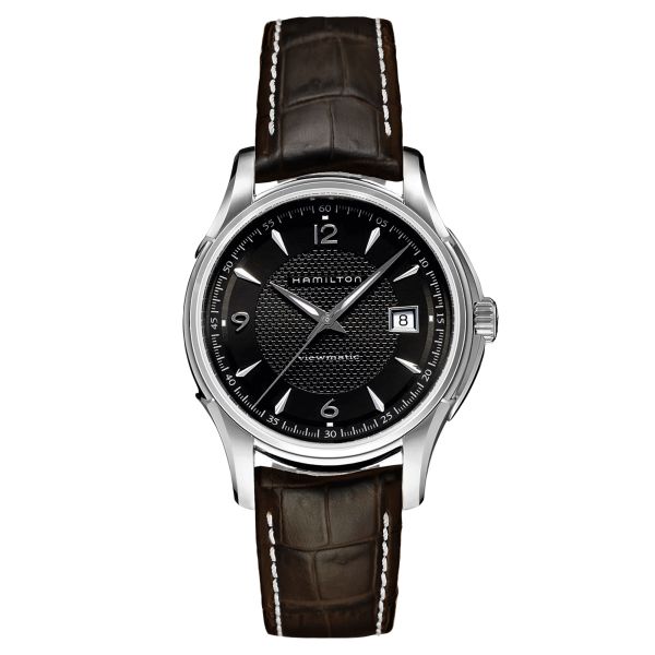 Hamilton Jazzmaster automatic watch black dial brown leather strap 40 mm