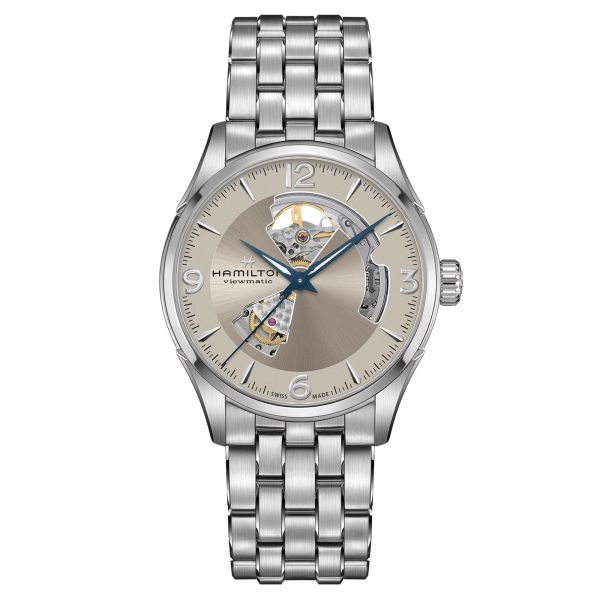 Montre Hamilton Jazzmaster Open Heart automatique cadran doré bracelet acier 42 mm H32705121