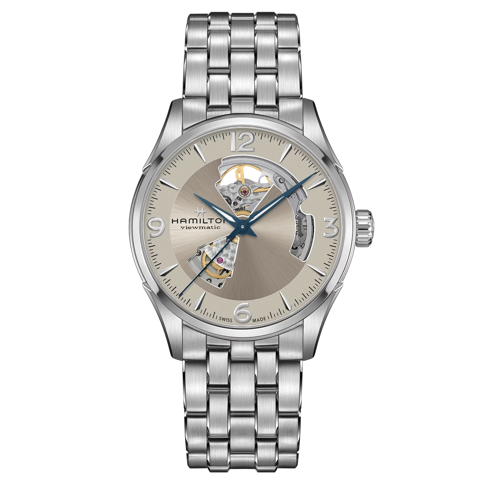 Hamilton Jazzmaster Open Heart automatic watch gold dial steel bracelet 42 mm