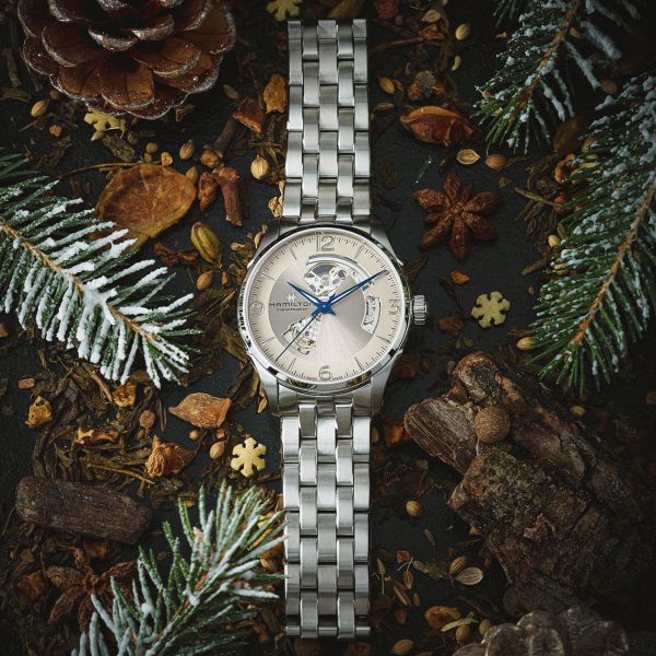 Hamilton Jazzmaster Open Heart automatic watch gold dial steel bracelet 42 mm