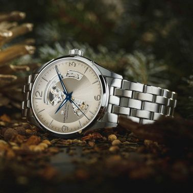 Hamilton Jazzmaster Open Heart automatic watch gold dial steel bracelet 42 mm