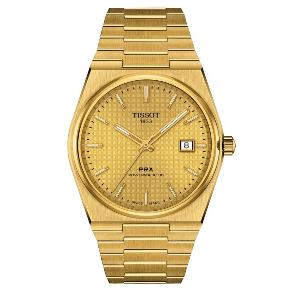 Tissot PRX Powermatic 80 automatic watch champagne dial stainless steel bracelet pvd yellow gold 40 mm T137.407.33.021.00