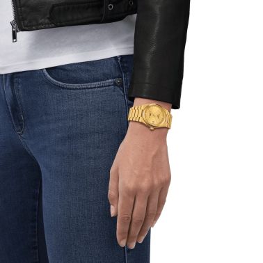 Montre Tissot T-Classic PRX Powermatic 80 automatique cadran doré bracelet acier PVD Or jaune 35 mm T137.207.33.021.00