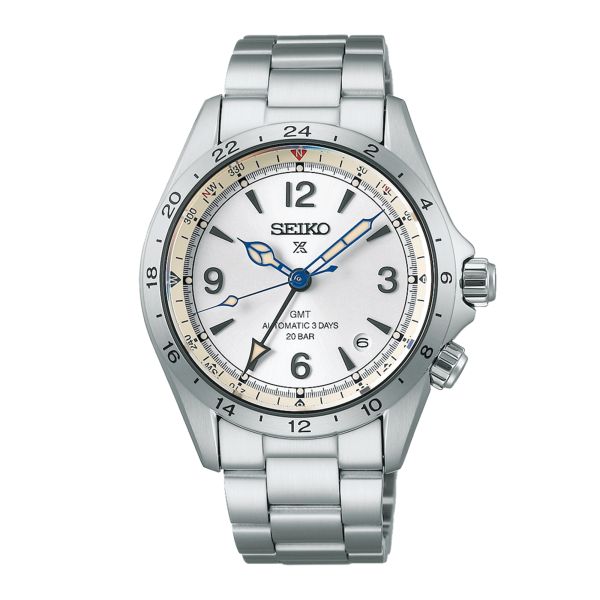 Montre Seiko Prospex Alpinist GMT "110ème anniversaire" automatique cadran blanc bracelet acier 39,5 mm