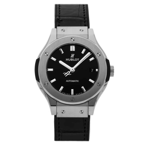 Hublot Classic Fusion Titanium automatic watch black dial black rubber strap 38 mm 565.NX.1470.LR