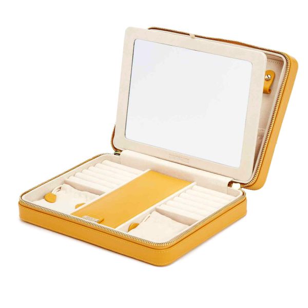 Wolf Maria large zip jewelry case in yellow  leather