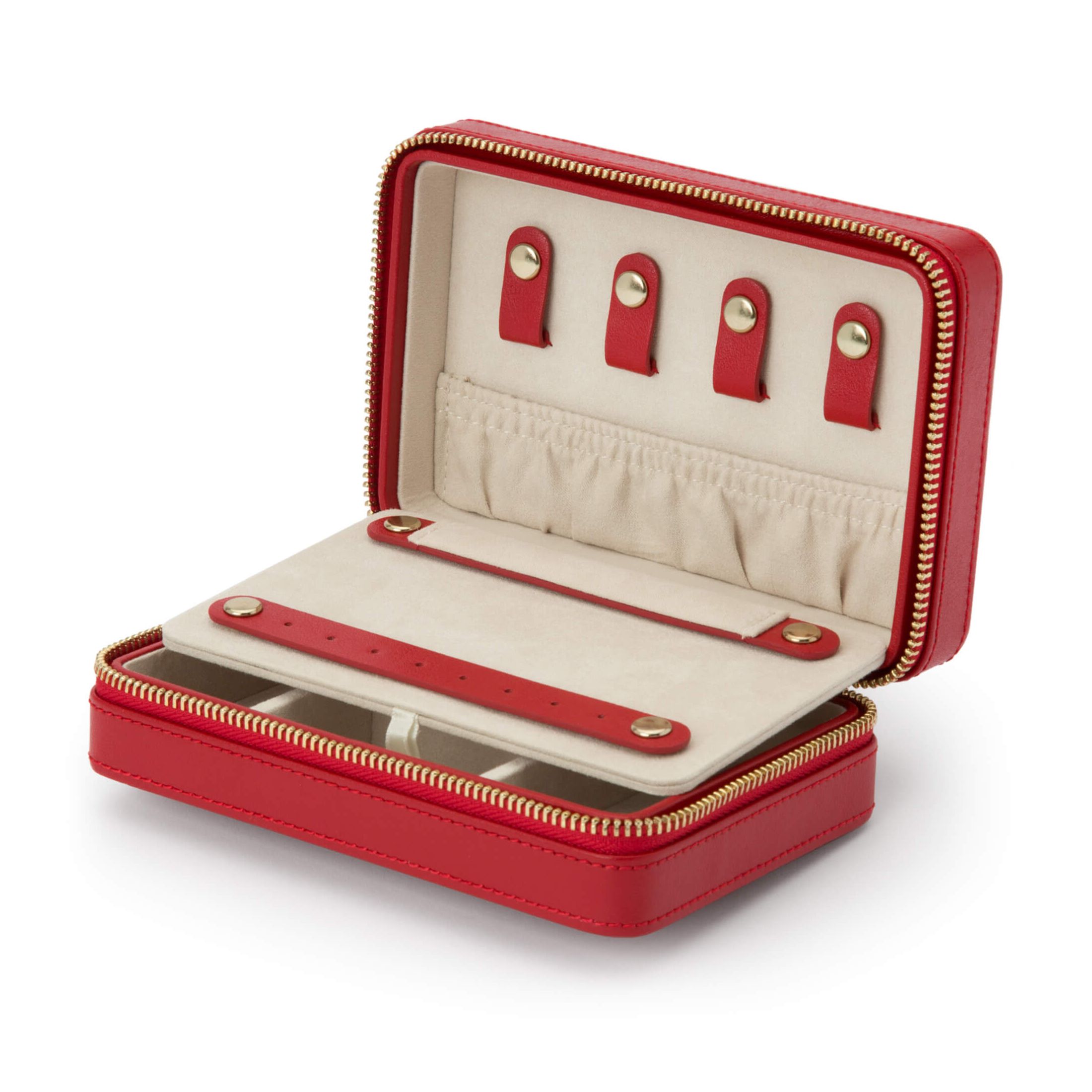 Wolf Palermo zip jewelry case in red leather LEPAGE