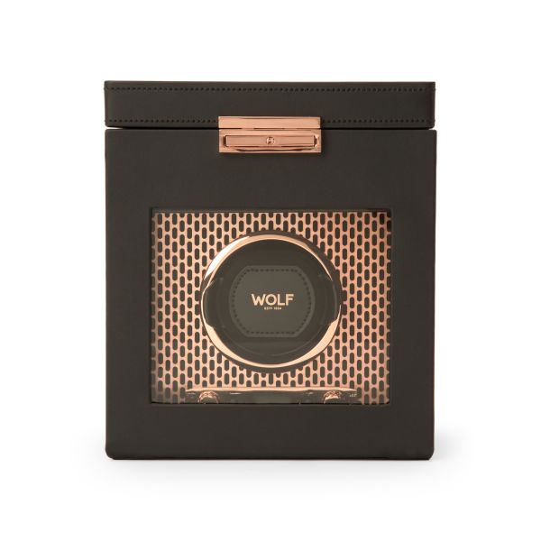 Programmable watch winder for single watch with storage Wolf 1834 Axis Copper vegan leather