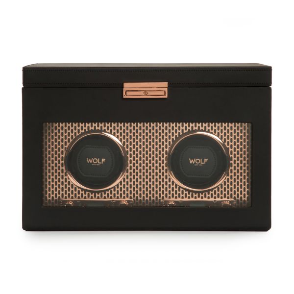 Programmable watch winder for two watches with storage Wolf 1834 Axis Copper vegan leather