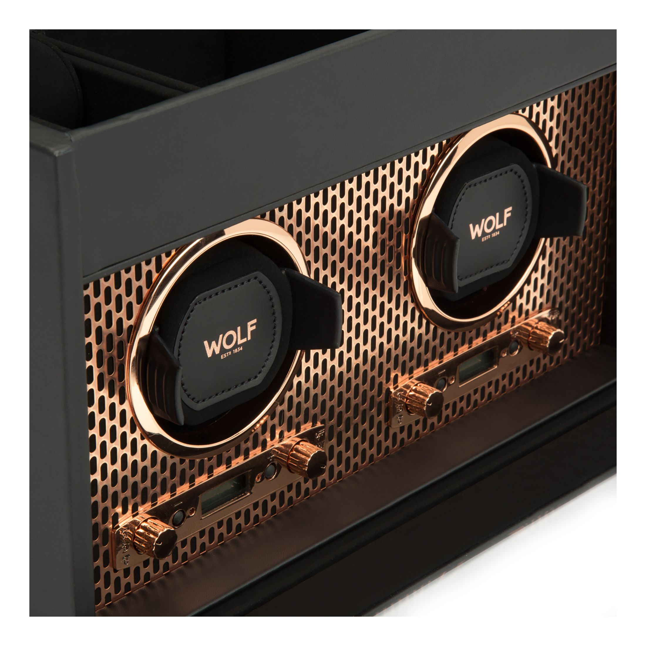 Axis Copper Double Watches Winder with storage Wolf 1834 Lepage