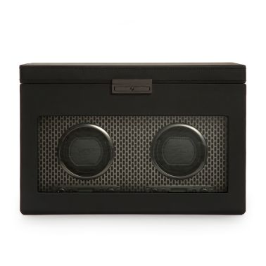 Remontoir pour deux montres automatiques programmable avec rangement Wolf 1834 Axis en cuir vegan noir et finition poudrée