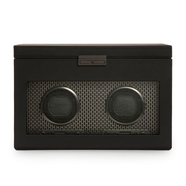 Programmable watch winder for two watches with storage Wolf 1834 Axis Powder Coat vegan leather