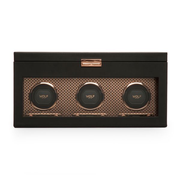 Programmable watch winder for three watches with storage Wolf 1834 Axis Copper vegan leather